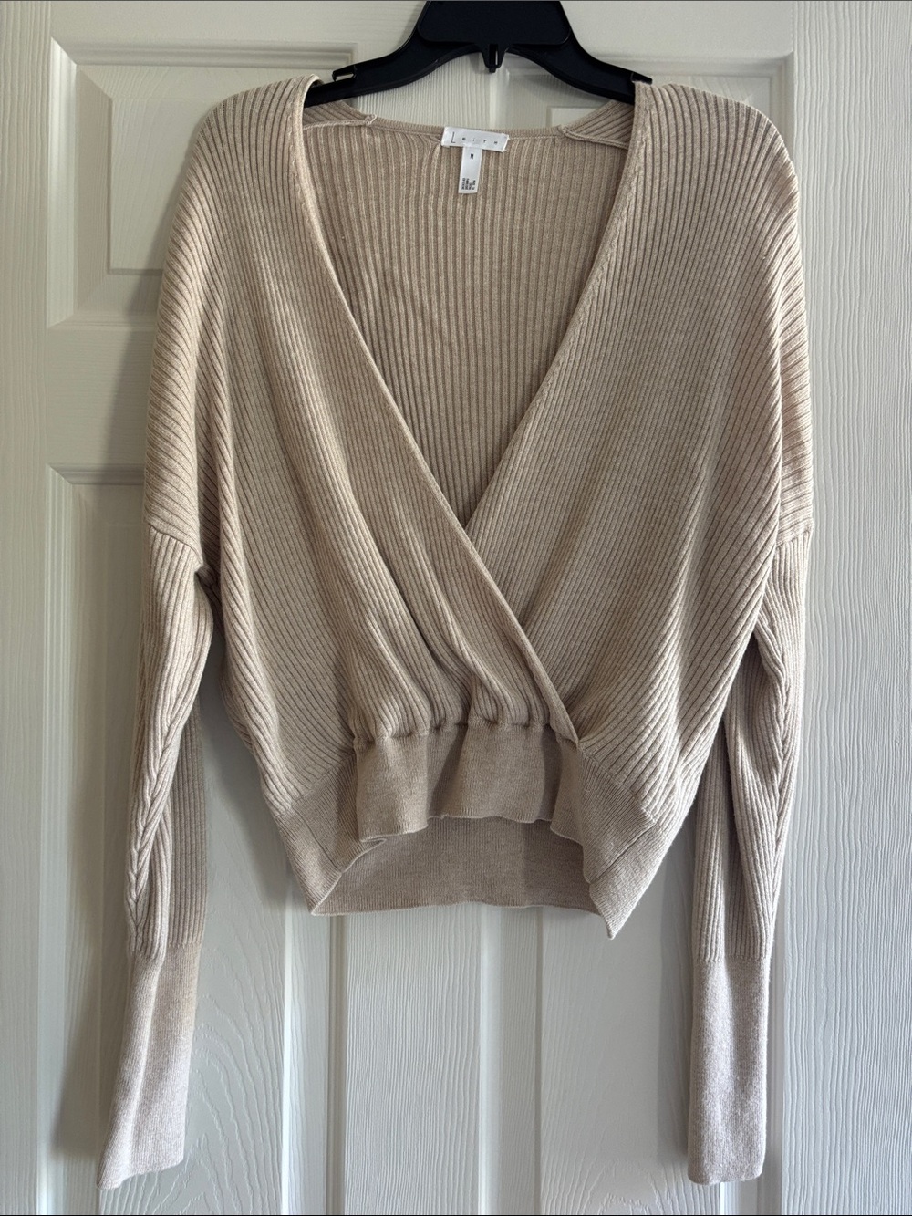 Leith Neutral Wrap V-Neck Ribbed Sweater